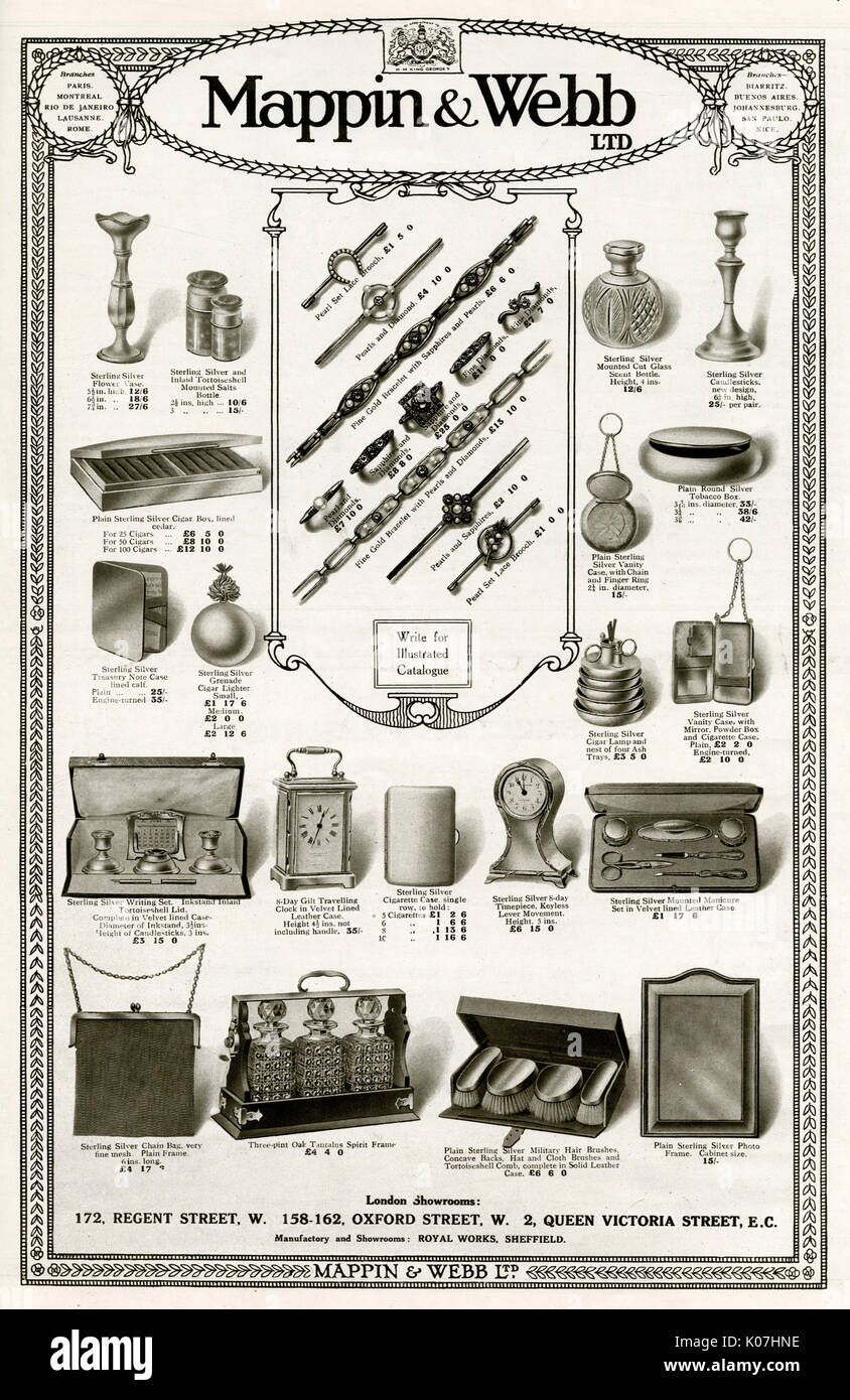 Advert for Mappin & Webb luxury items 1916 Stock Photo