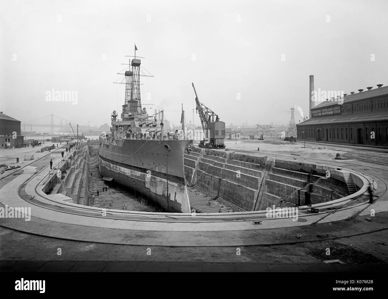 American warship in Brooklyn Navy Yard, dry dock No. 4, Broo Stock Photo