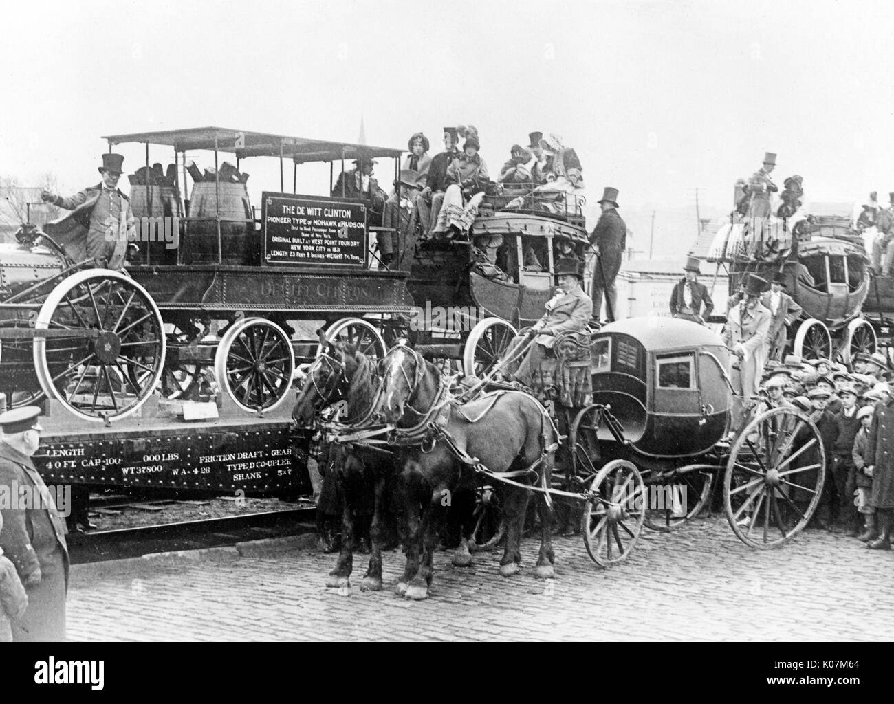 Horse drawn carriage and train Stock Photo Alamy