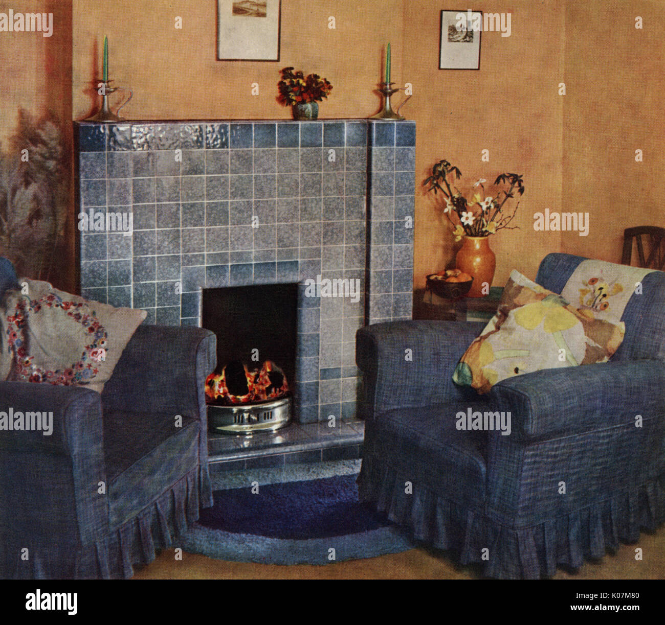 Typical British Living Room Of The 1930s With Two Armchairs