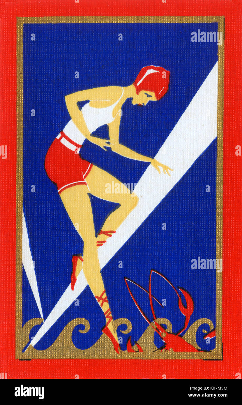 American Art Deco Playing Card Back - Female bather (1) Stock Photo