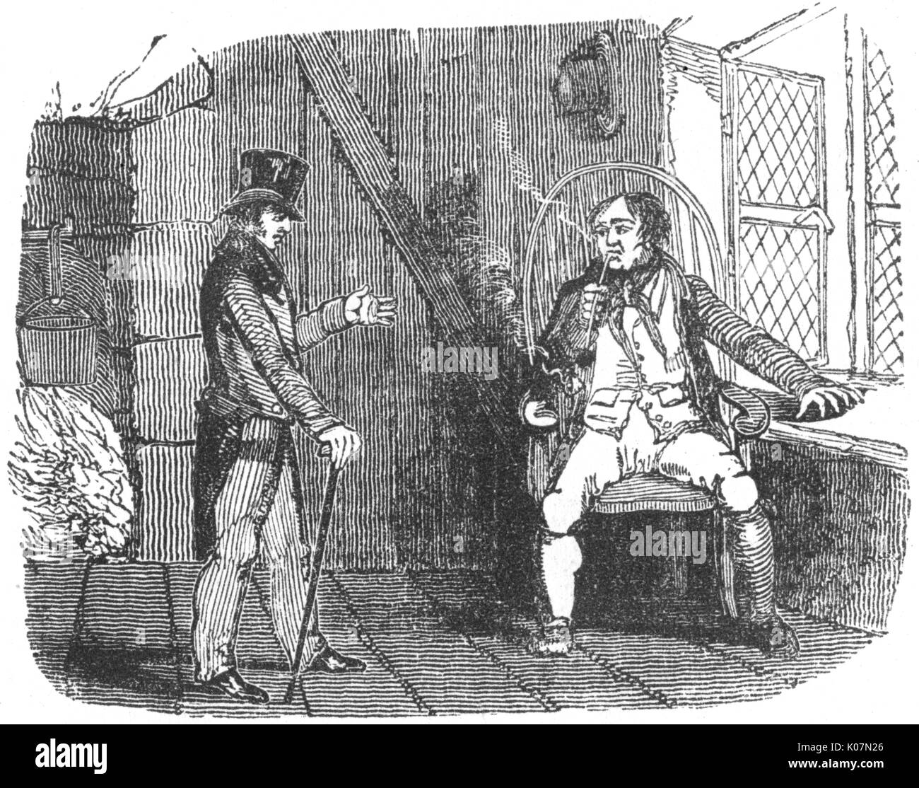 Gentlemen talking and smoking, c. 1800 Stock Photo