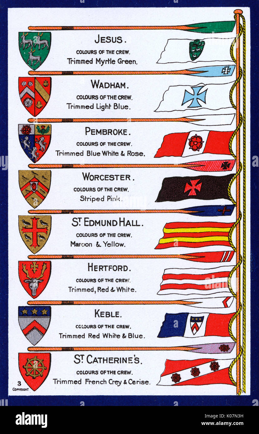 Oars, Flags and Arms of the Colleges of Oxford University Stock Photo