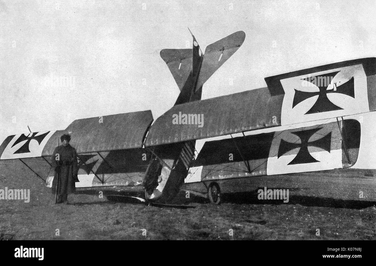 German plane brought down in Russia, WW1 Stock Photo