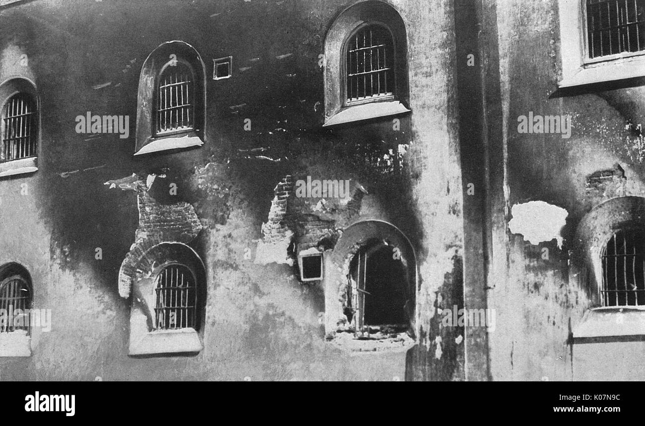 Police Barracks damaged, Petrograd, Russia Stock Photo