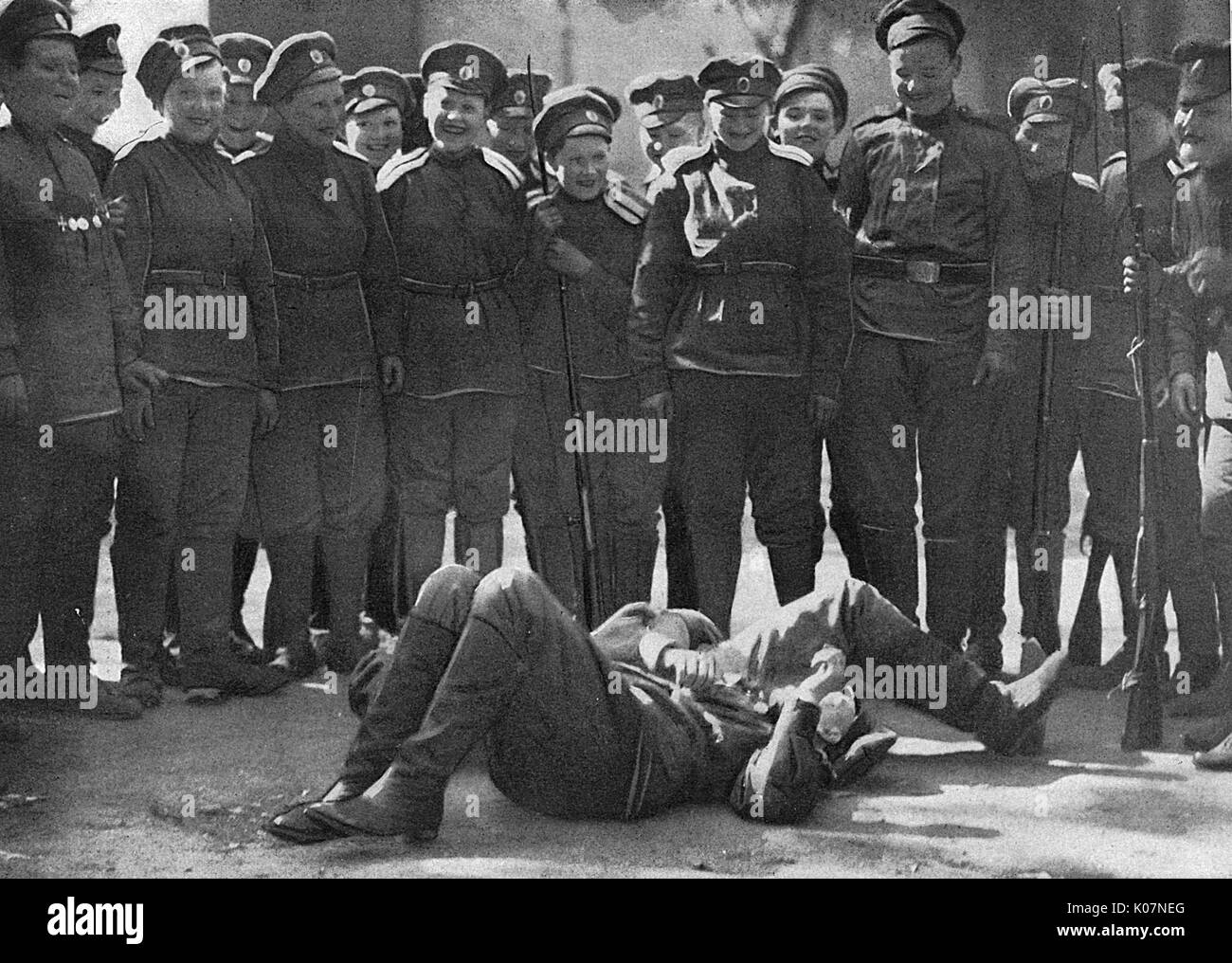 Maria Bochkareva with Women's Battalion, Russia, WW1 Stock Photo
