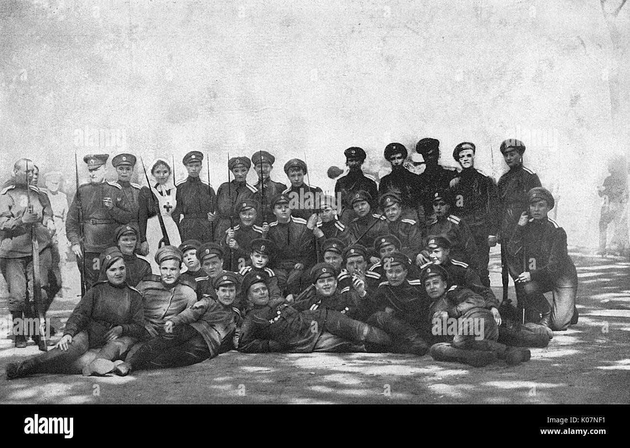 Maria Bochkareva with Women's Battalion, Russia, WW1 Stock Photo