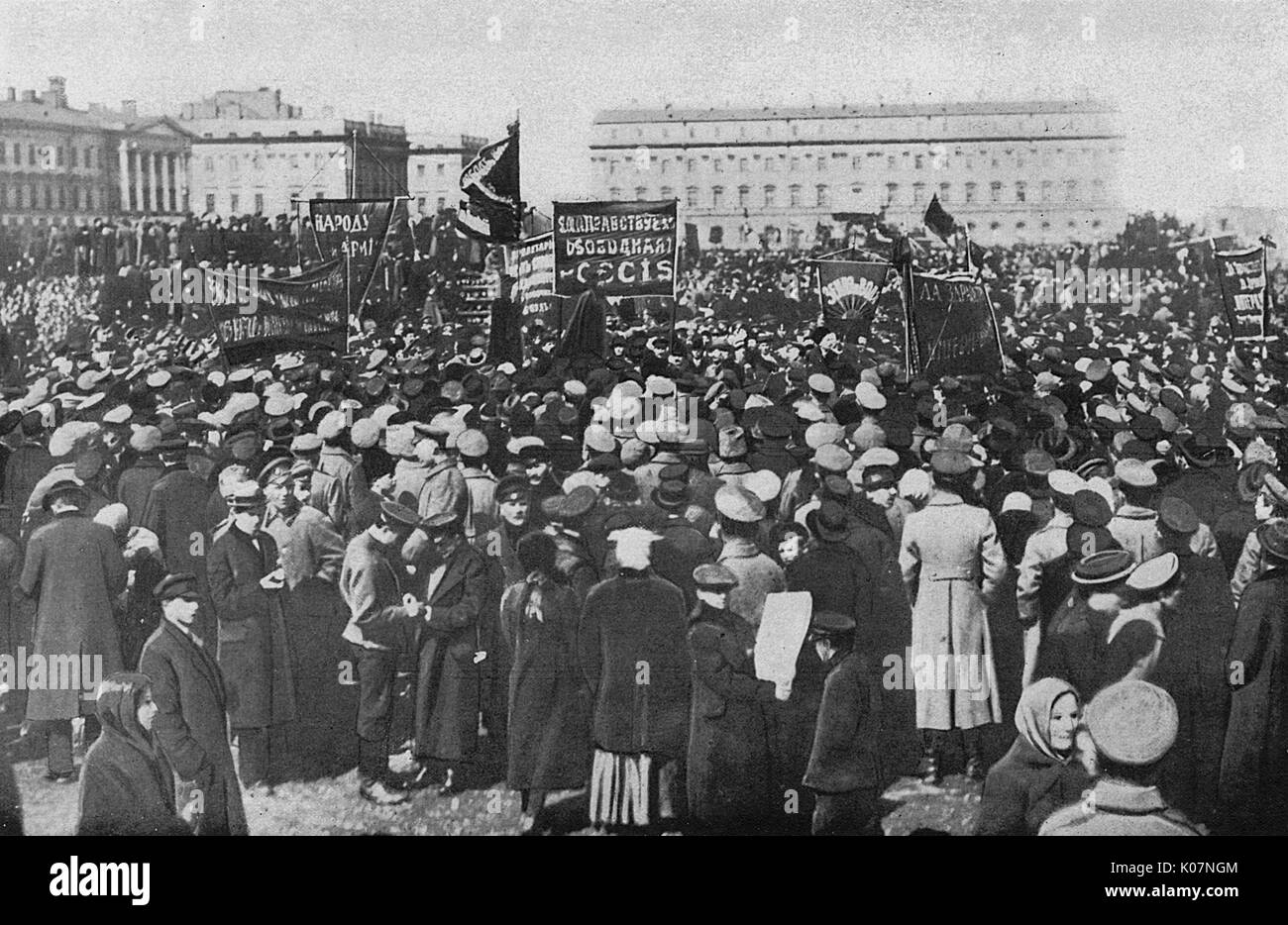 Public gathering in street during Revolution, Russia Stock Photo