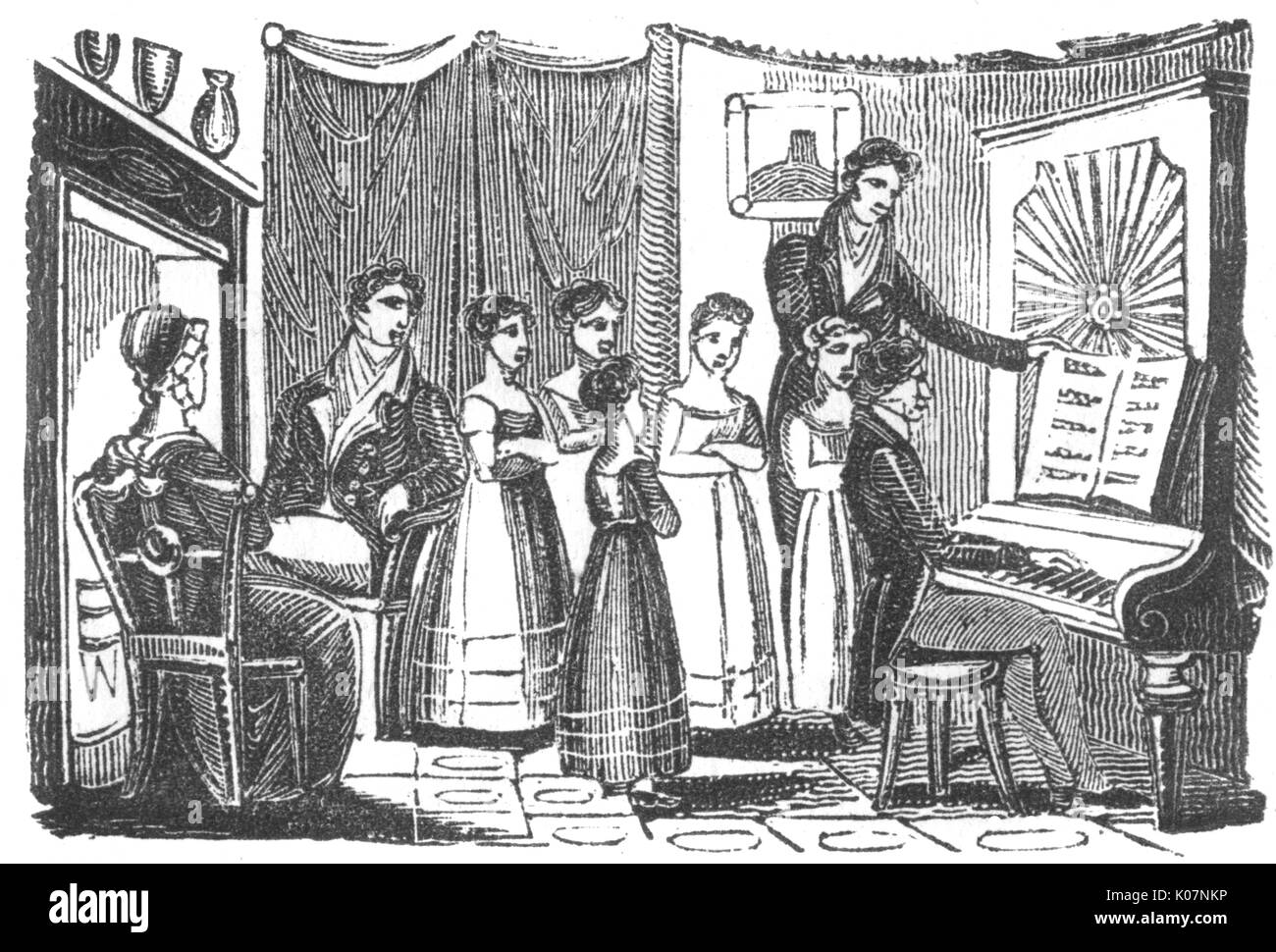 Piano recital group, c. 1800 Stock Photo