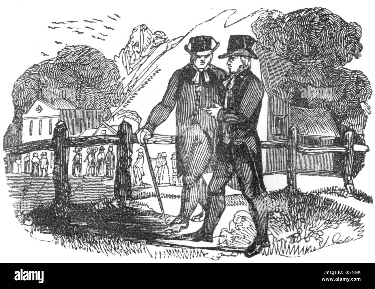 Two gentlemen talking, c. 1800 Stock Photo
