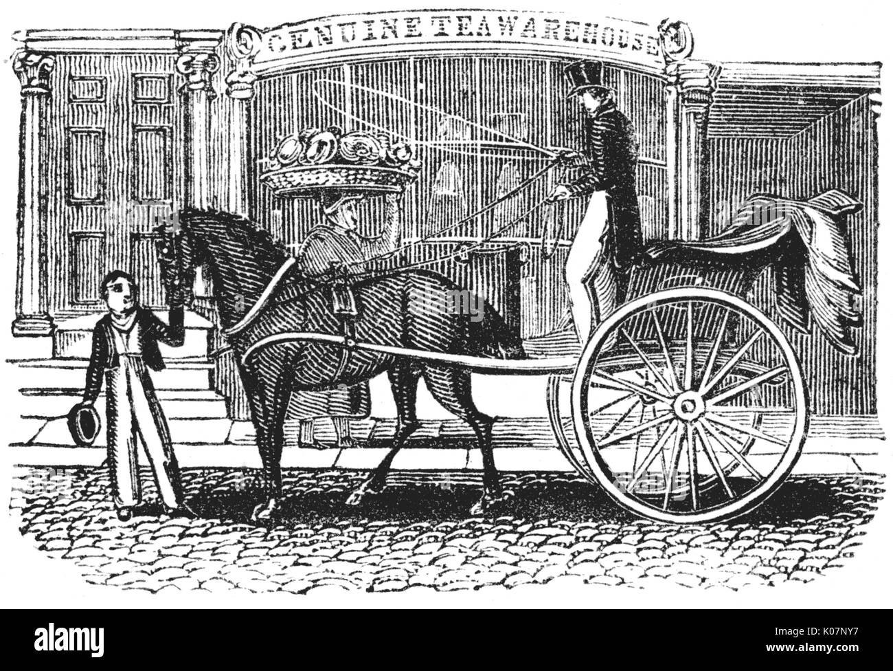 Horse-drawn gig outside tea warehouse, c.1800 Stock Photo
