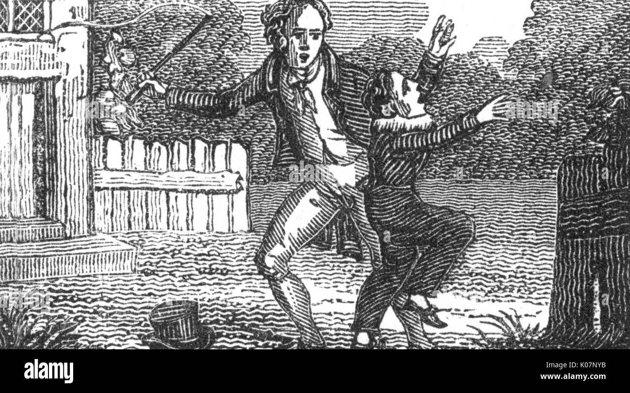 A man beating a boy with a stick, c.1800 Date: C.1800 Stock Photo - Alamy