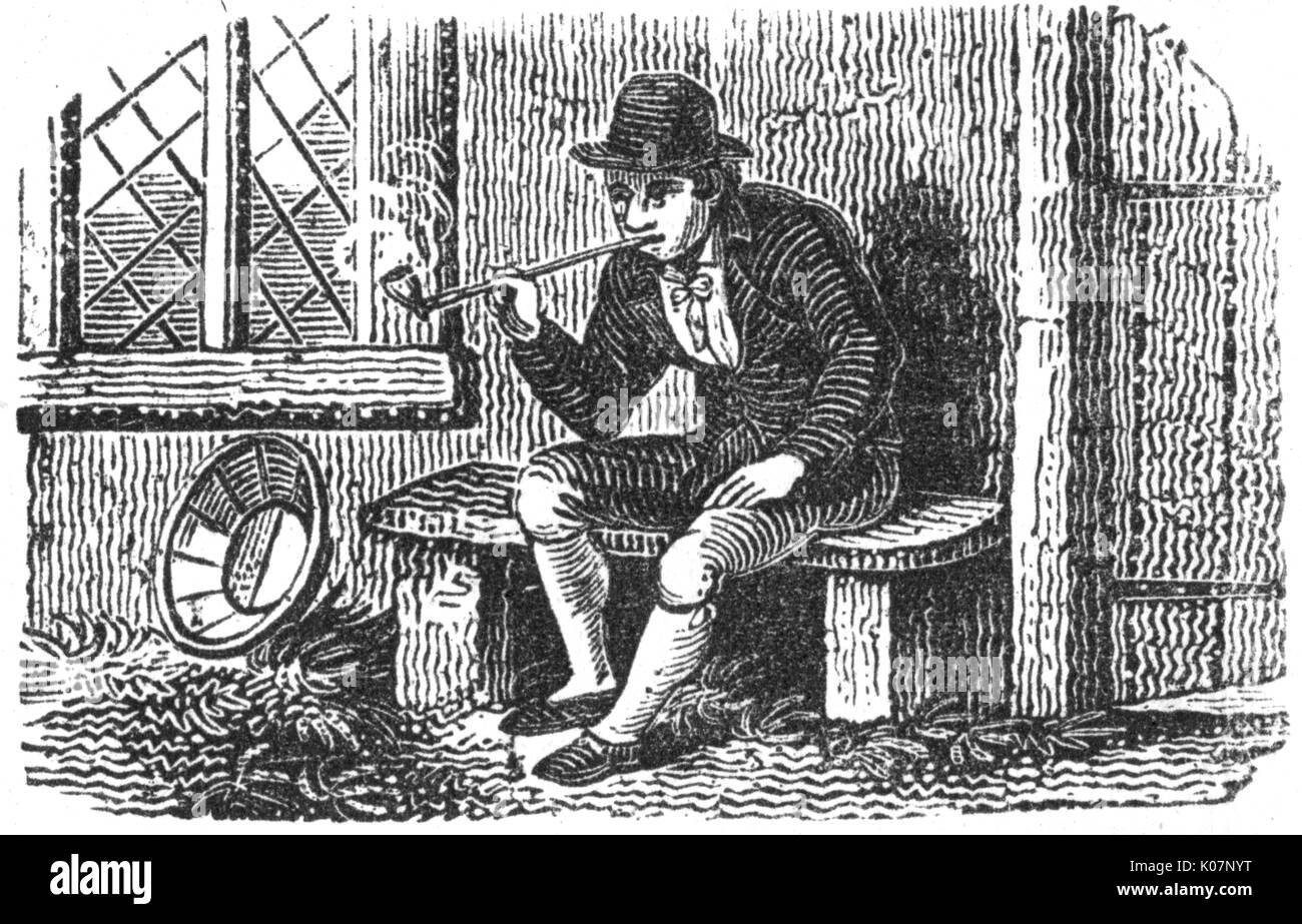Man smoking a clay pipe, c.1800 Stock Photo