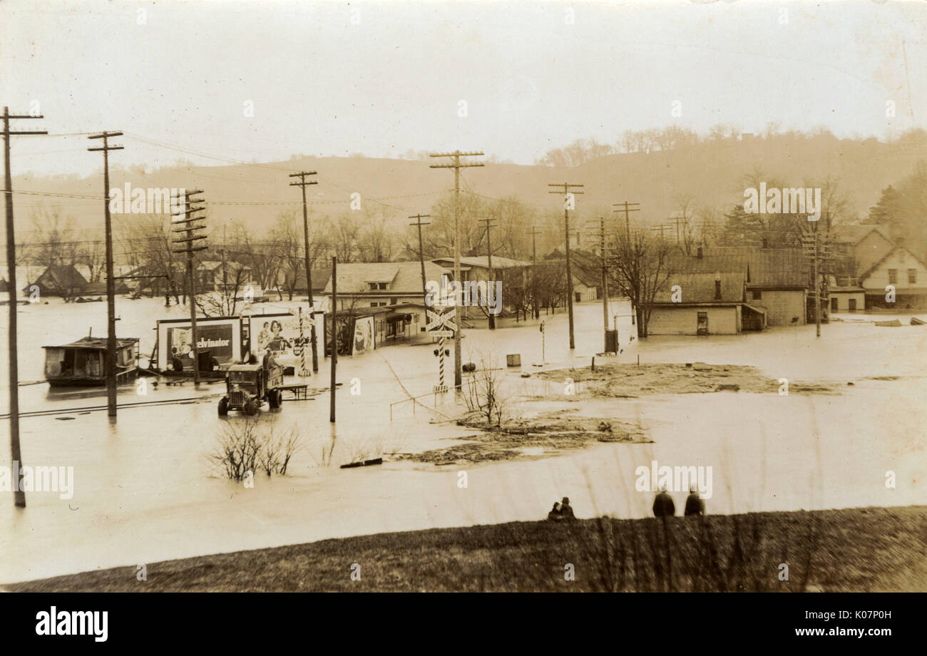 Flooding in a small American town Stock Photo