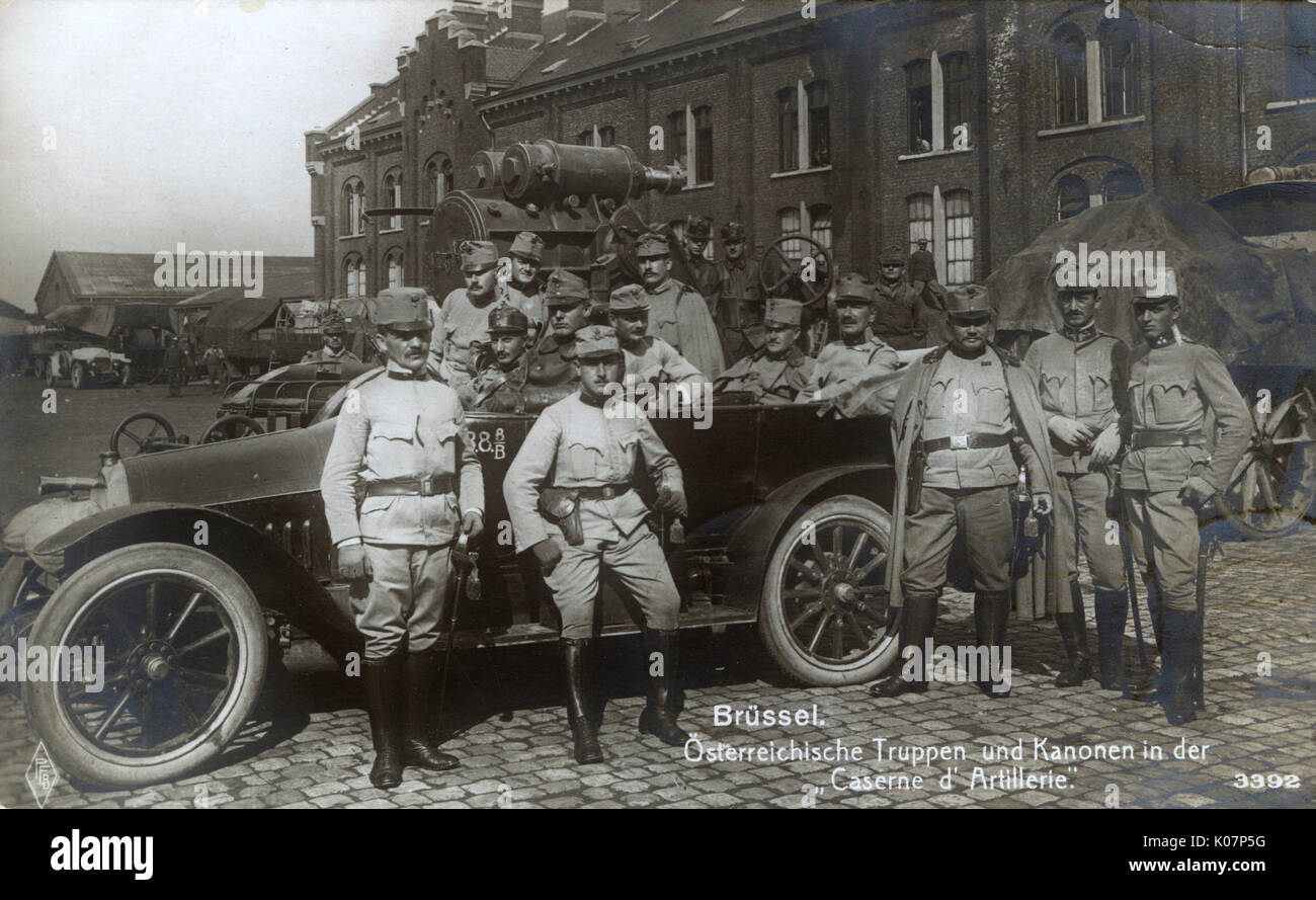Austrian artillery troops in Brussels, Belgium, WW1 Stock Photo