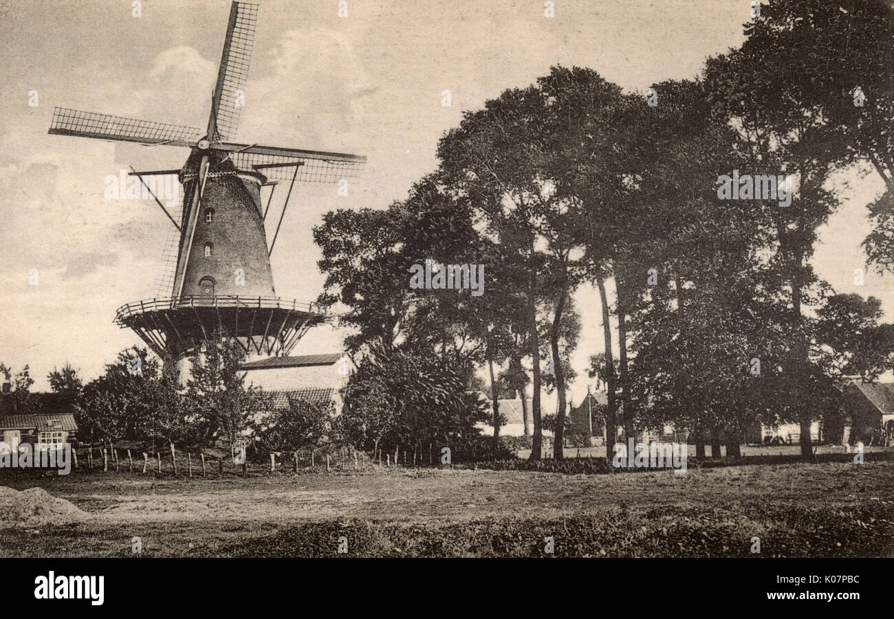 Windmill with platform, Sluis, Netherlands.      Date: circa 1920 Stock Photo