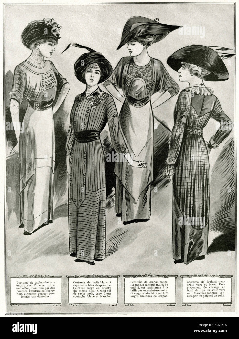 Four French models wearing the latest fashionable frocks for spring. Date:  1910 Stock Photo - Alamy