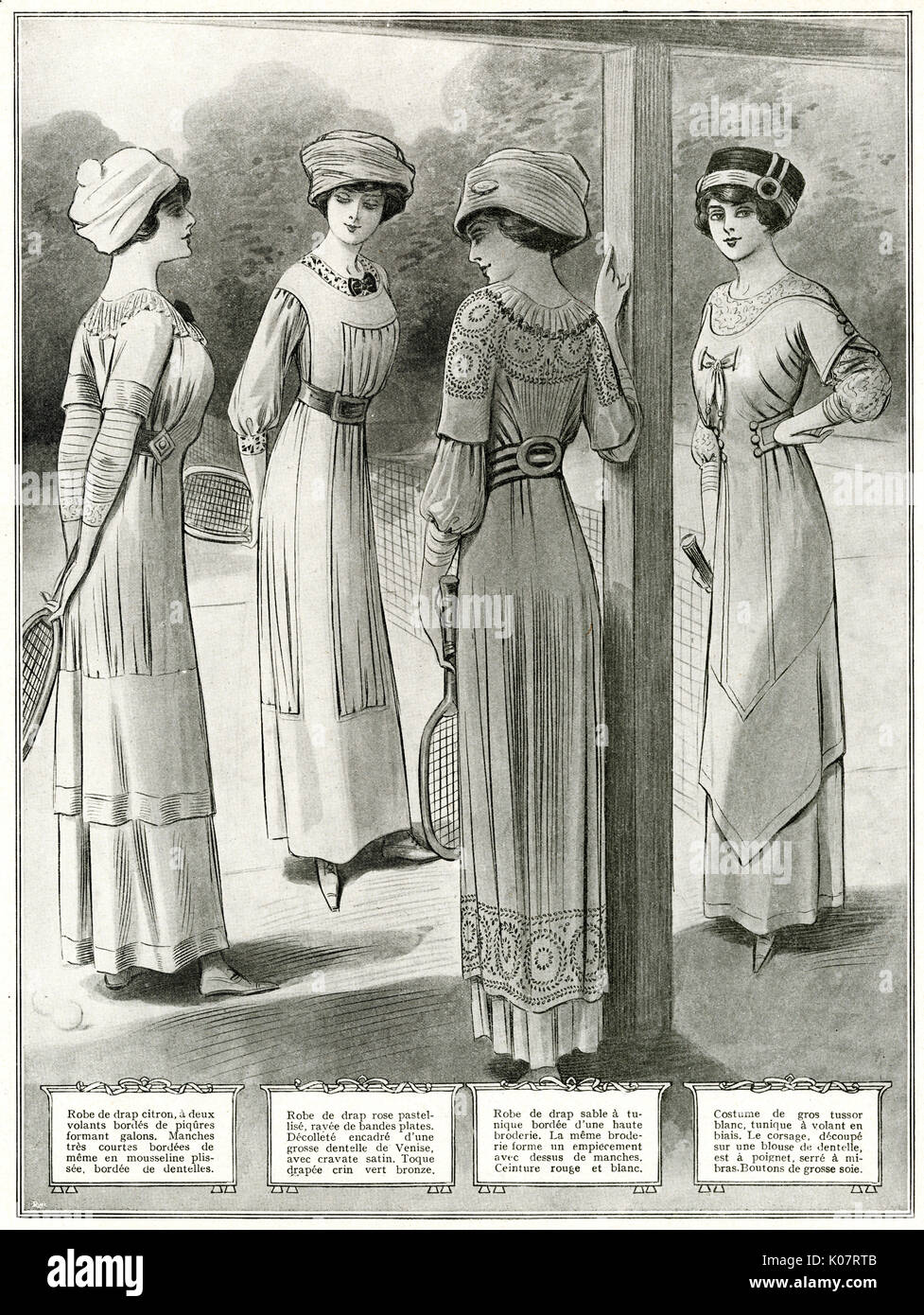 Women models wearing fashionable clothing for a game of tennis. Date: 1910  Stock Photo - Alamy