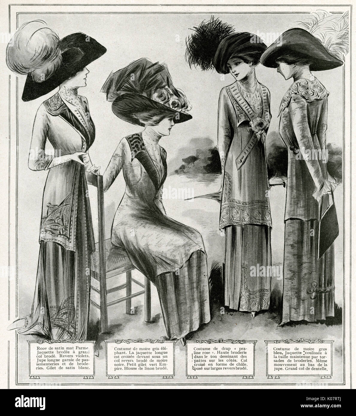 Women models wearing fashionable clothing with large plumed hats. Date:  1910 Stock Photo - Alamy