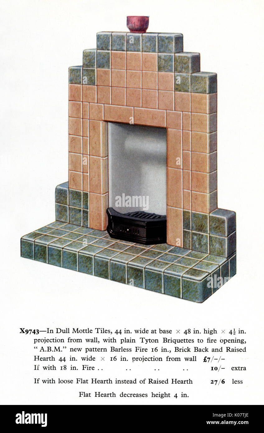 Stepped Art Deco Fireplace In Two Dull Mottled Coloured Tiles With