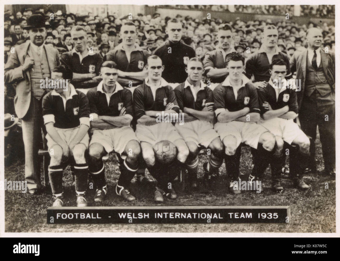 Welsh International FC football team 1935. Back row: John, Lawrence, John, Richards, Phillips. Front row: Murphy, Robbins, Griffiths (Captain), Jones, Glover, Jones.     Date: 1935 Stock Photo