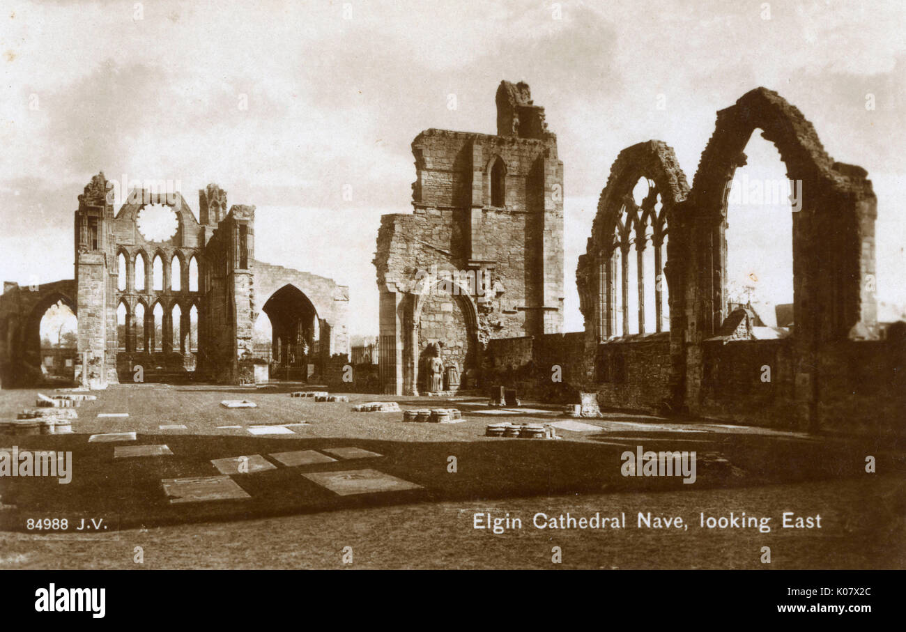 Elgin Cathedral Nave, looking East, Moray, Scotland.     Date: circa 1930s Stock Photo