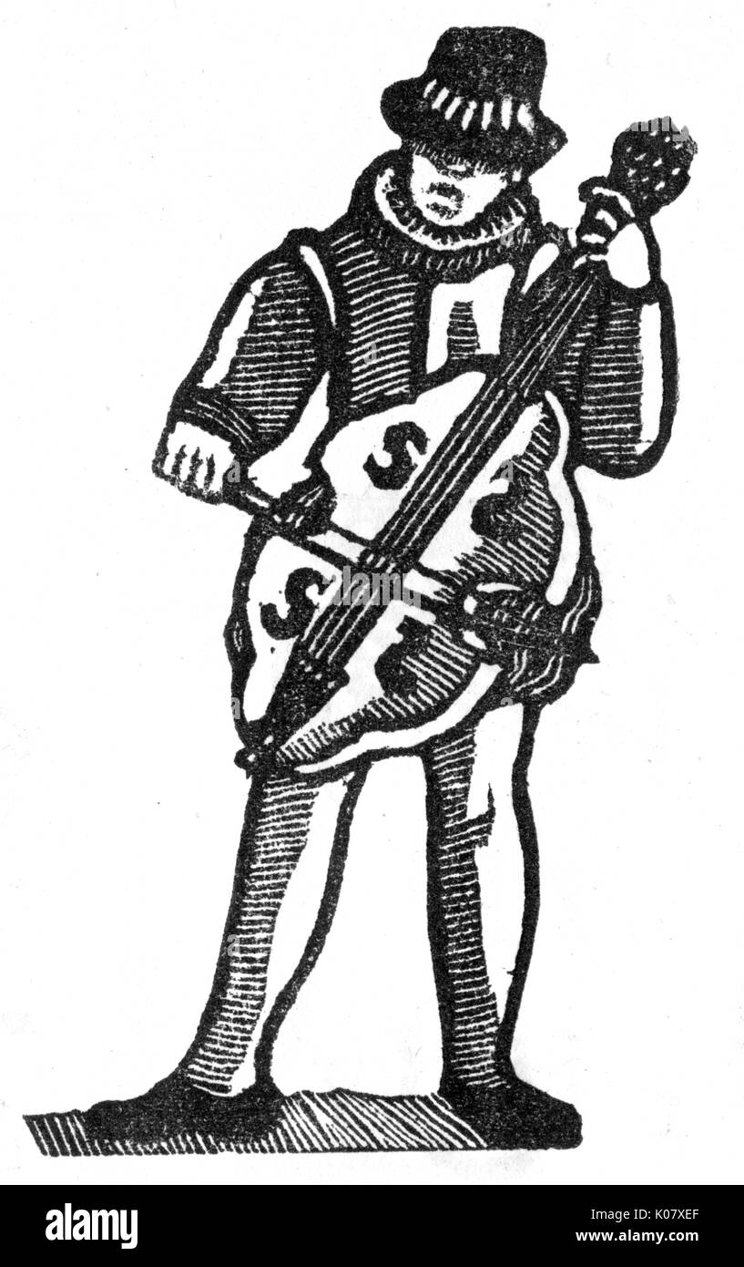 Musician, c.1600, playing a stringed instrument, perhaps a viol.     Date: C.1600 Stock Photo