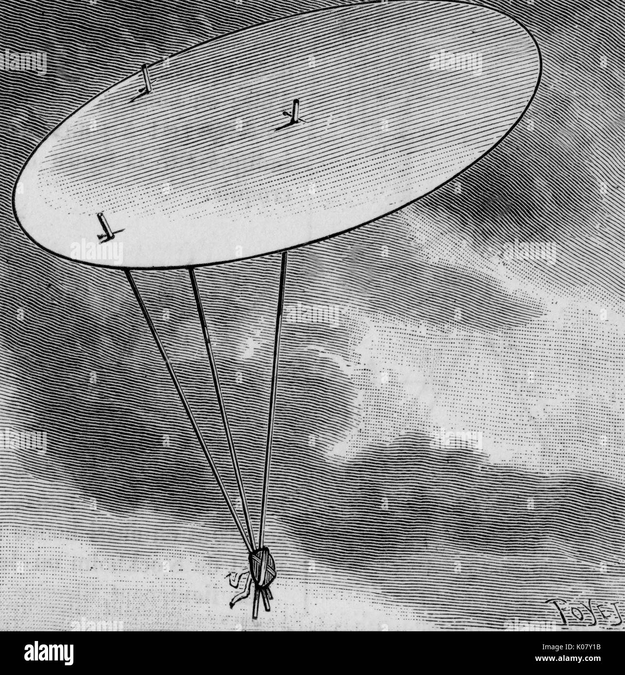 De Sanderval's Prototype Glider     Date: 1870s Stock Photo