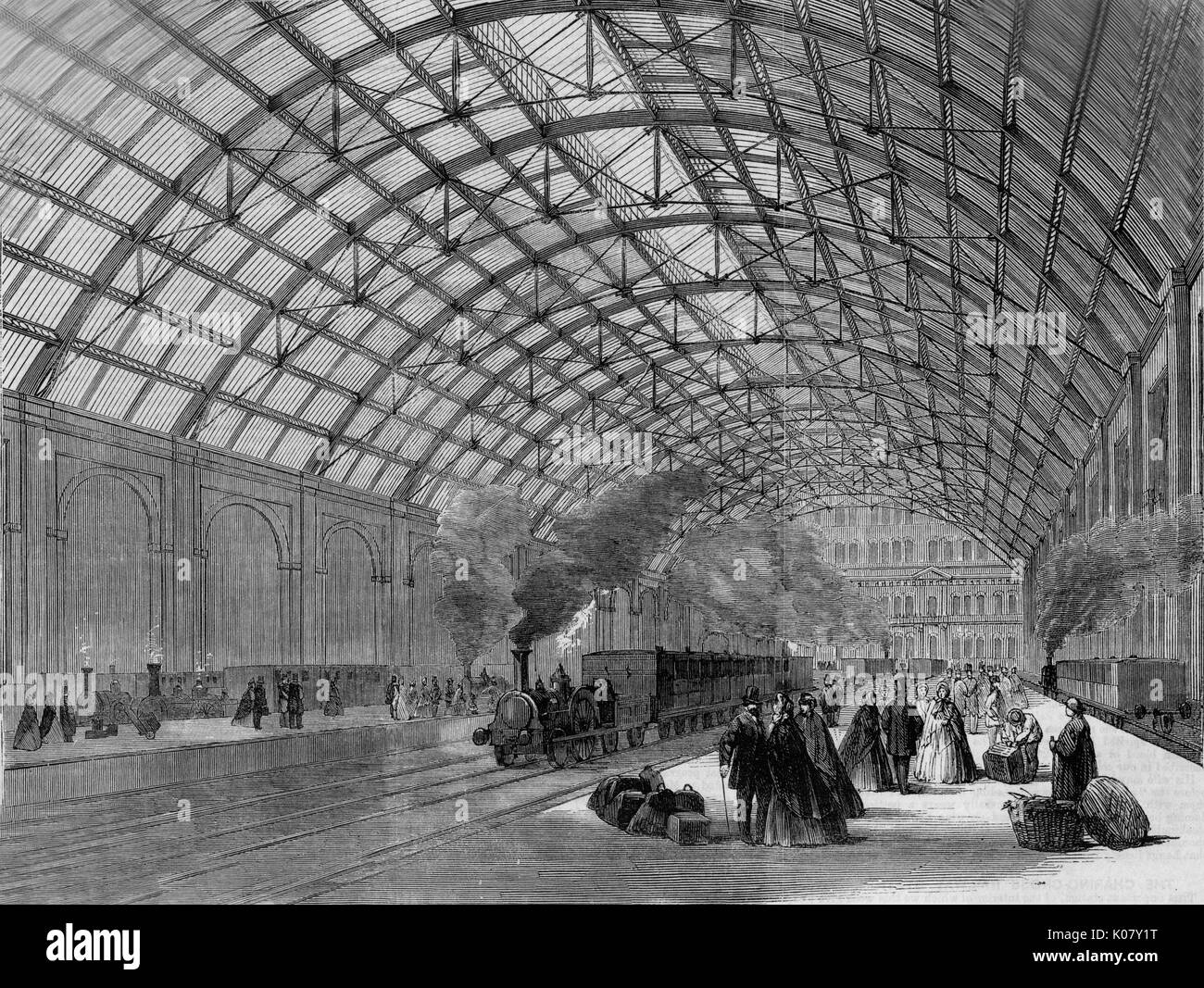 Interior of Charing Cross Railway Station, London.     Date: 1863 Stock Photo