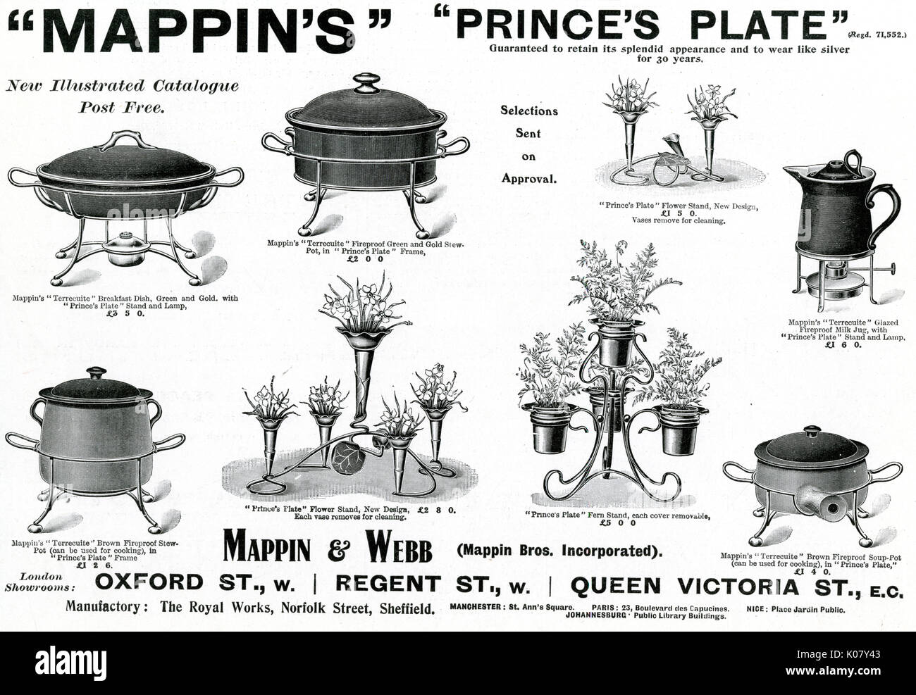 Advert for Mappin & Webb tureens & flower stands 1905 Stock Photo
