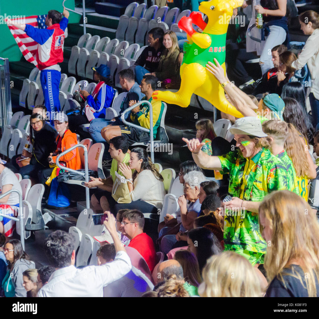 Australian fans cheer in a volleyball event at the 2016 Olympic Games in Rio de Janeiro, Brazil Stock Photo