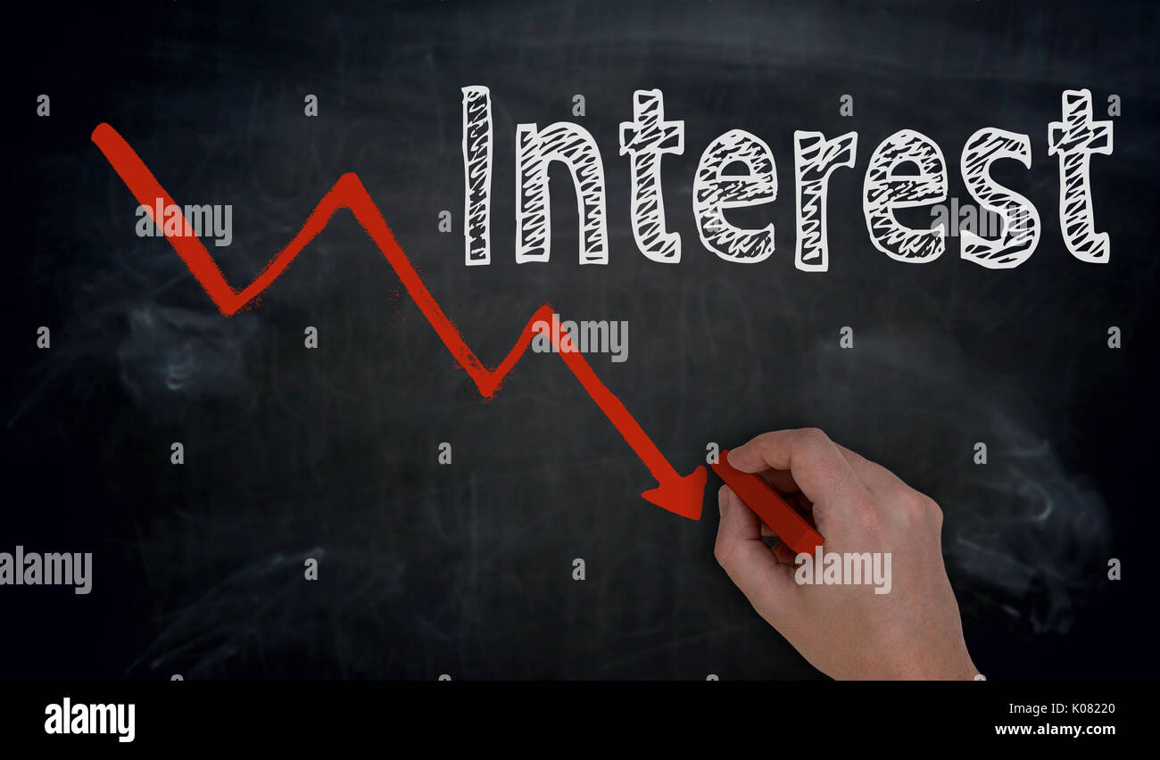 Interest and graph is written by hand on blackboard. Stock Photo
