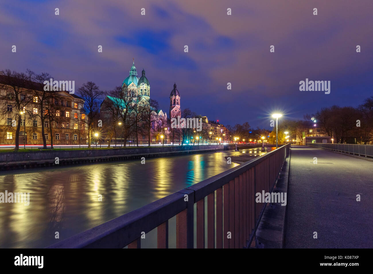Saint Lucas Church at night in Munich, Germany Stock Photo