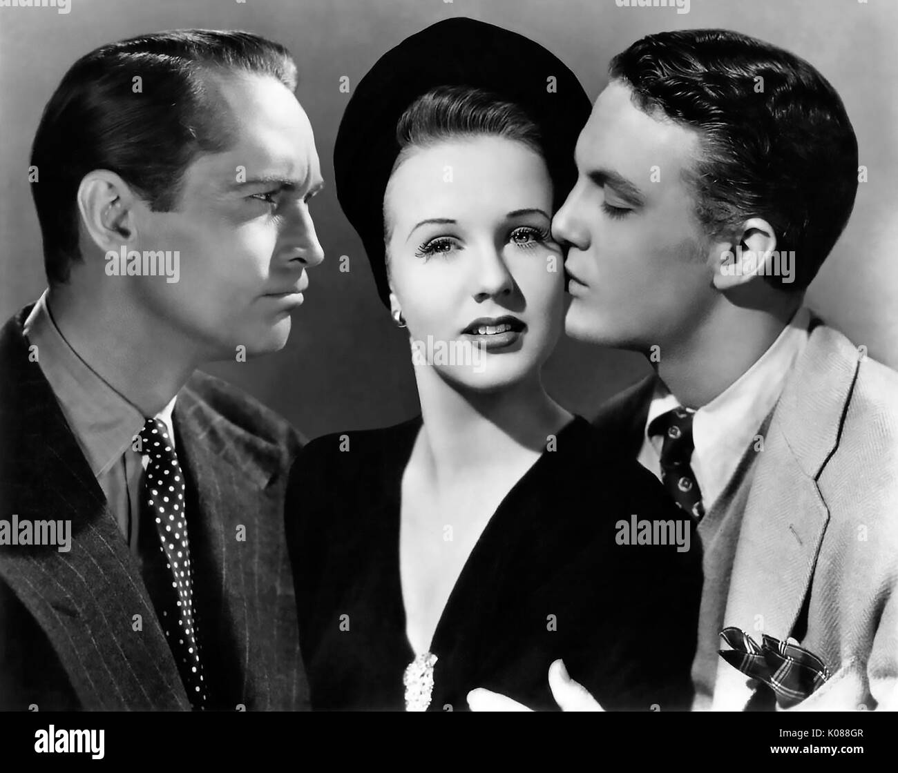 NICE GIRL ? 1948 Universal film with from left: Walter Brennan, Deanna Durbin, Robert Stack Stock Photo