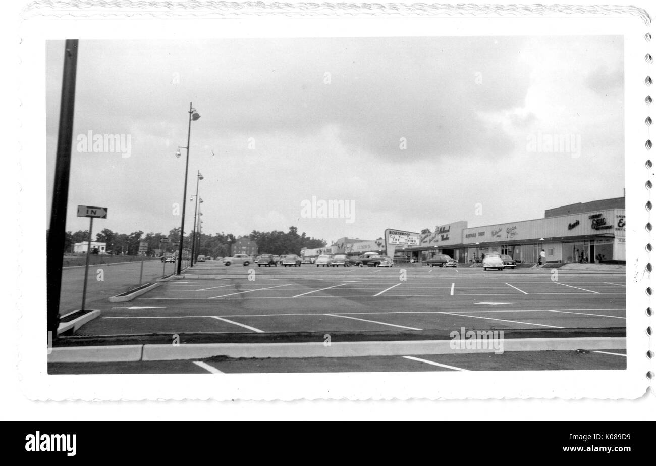 Photograph of the parking lot for the Northwood Shopping Center