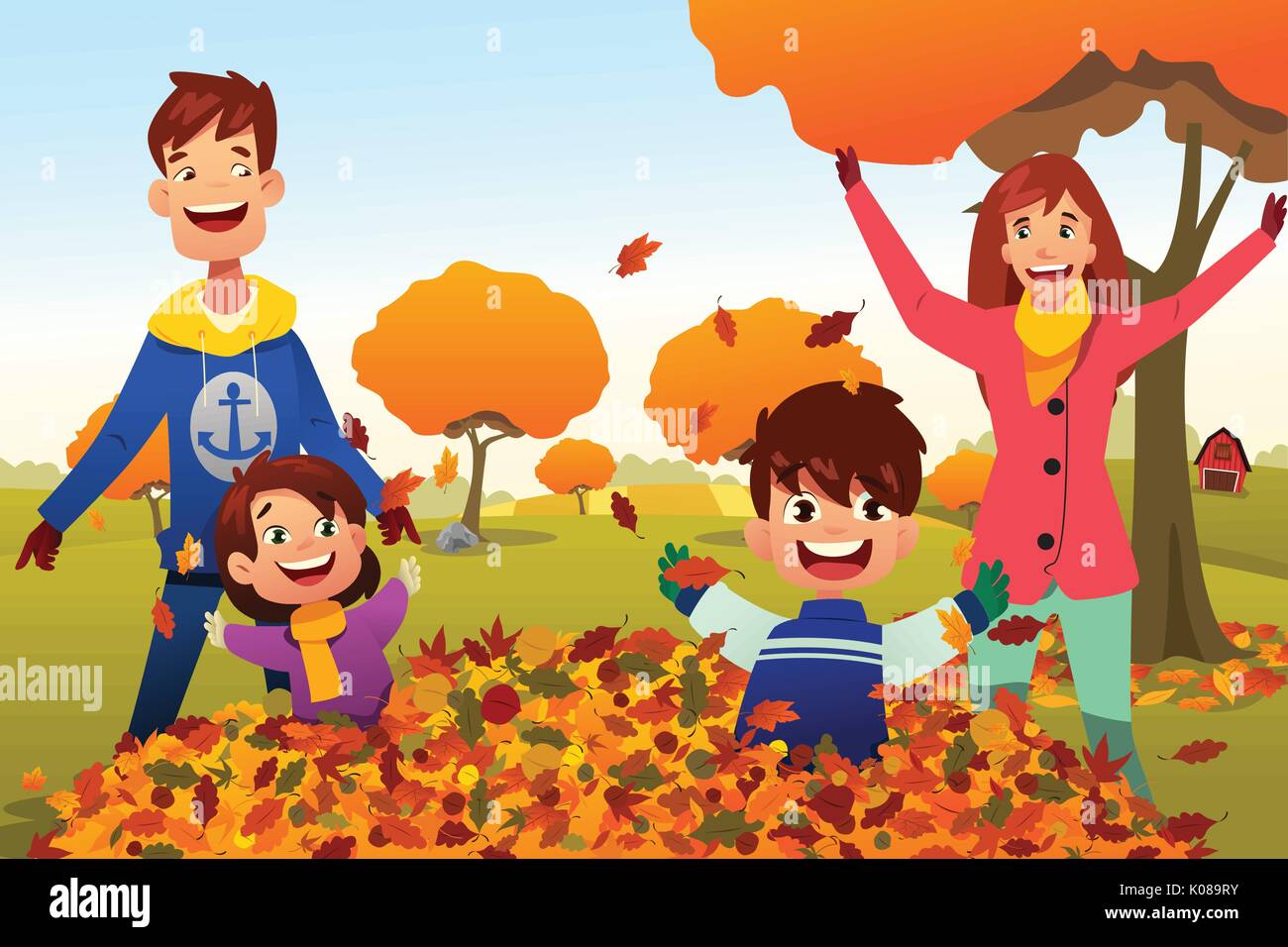 A vector illustration of Family Celebrates Autumn Season Outdoors Stock ...