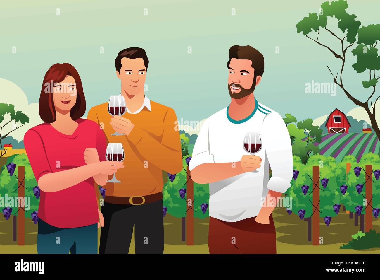 A vector illustration of People Drinking Wine at Winery Stock Vector