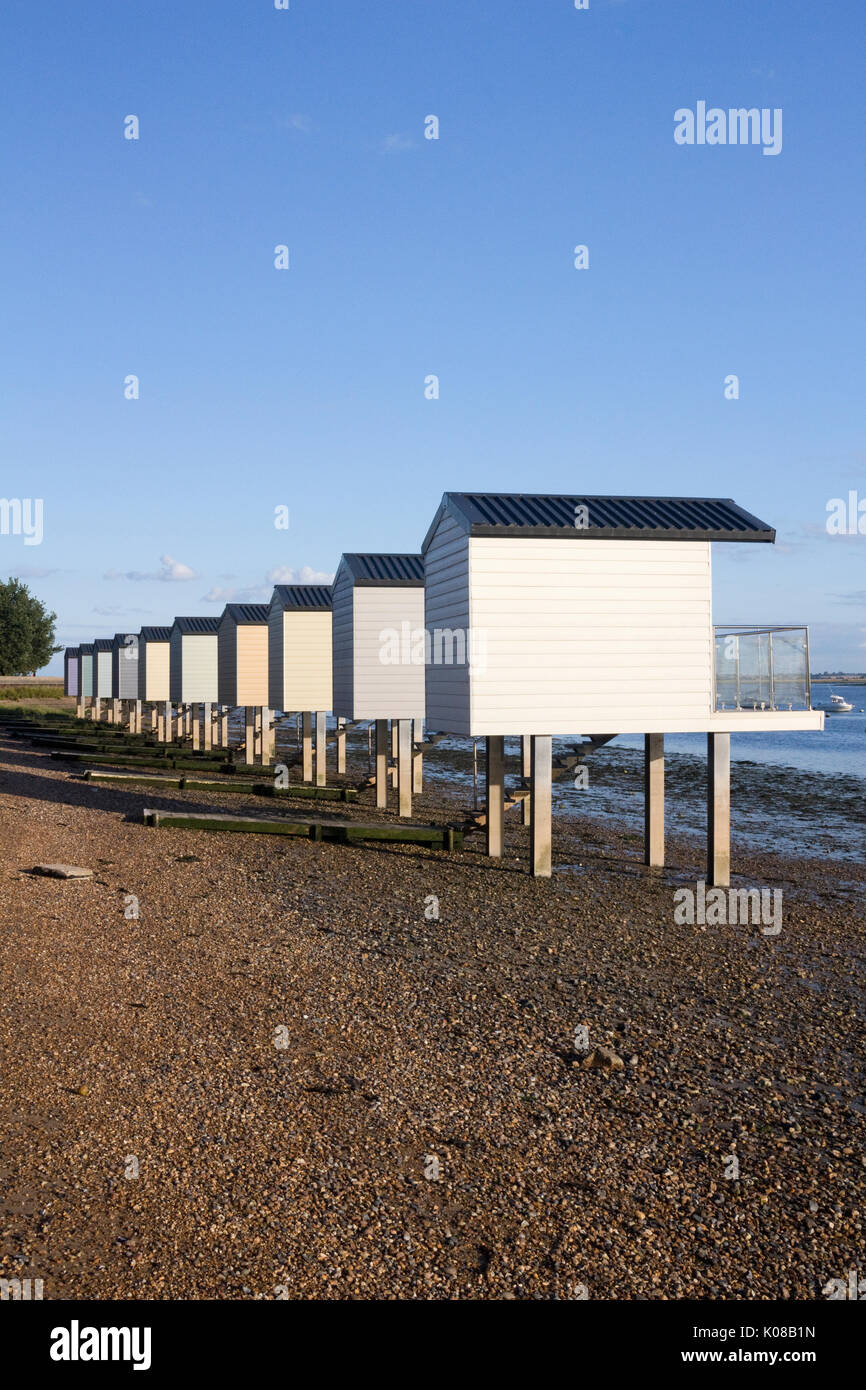 Pastel coloured beach huts at Heybridge, Essex, England Stock Photo Alamy