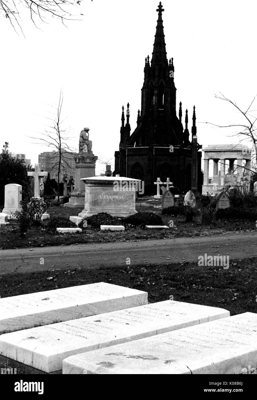 Photograph of Hopkinss tombstone in Greenmount Cemetery on 100th anniversary of his death, Baltimore, Maryland, December 24, 1973. Stock Photo
