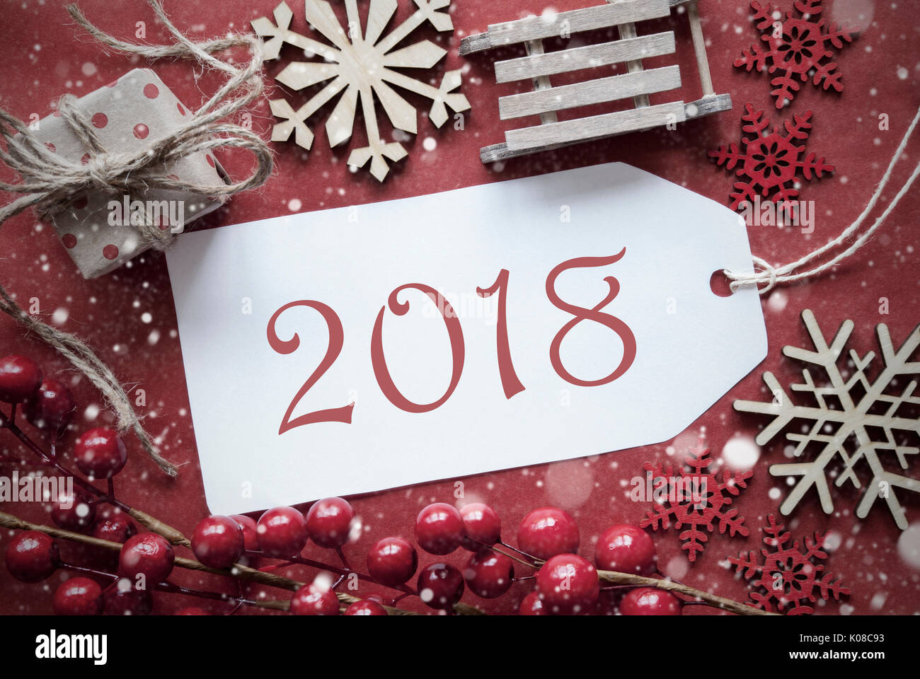 Nostalgic Christmas Decoration, Label With Text 2018 Stock Photo