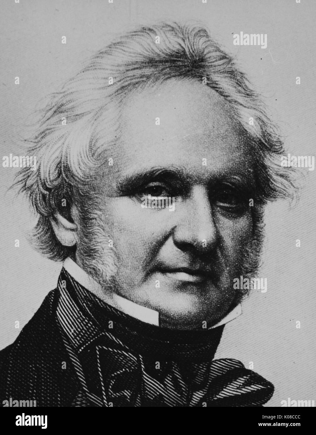 Headshot of George Peabody, an American-British financier and philanthropist who founded the Peabody Institute, devoted to music and arts education and performance, and George Peabody Library in Baltimore, Maryland, United States, 1840. Stock Photo