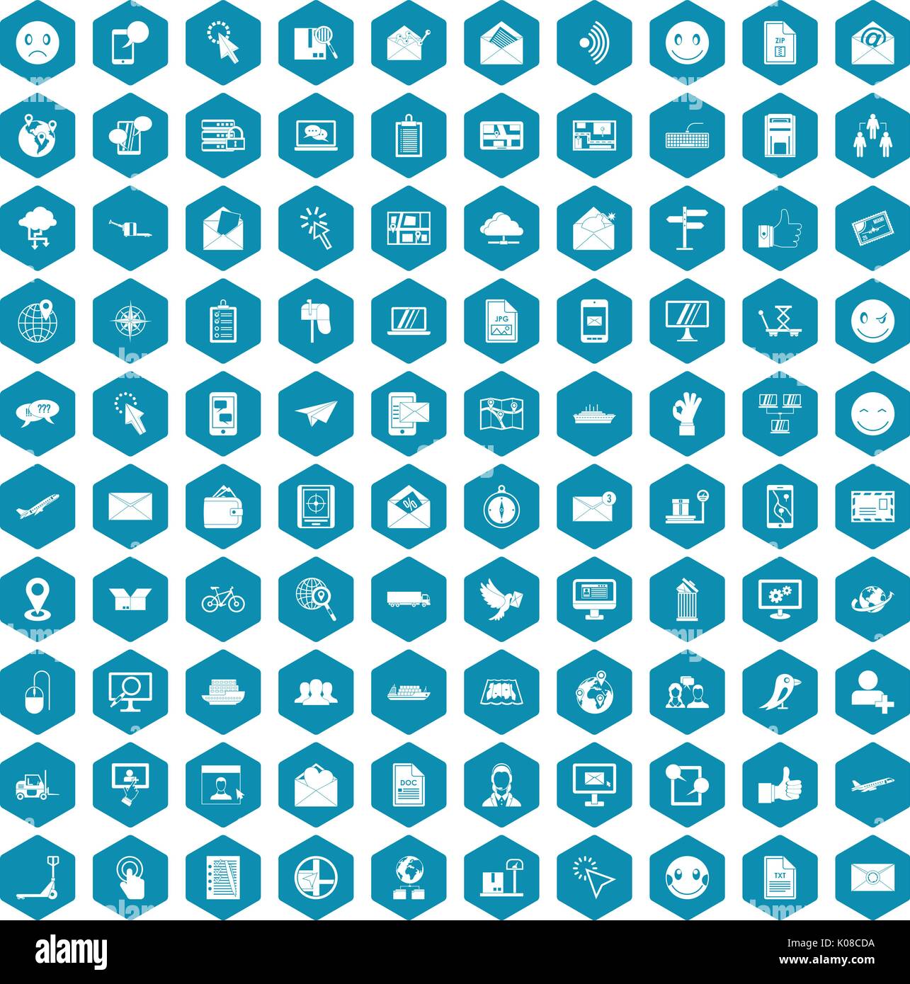 100 mail icons sapphirine violet Stock Vector