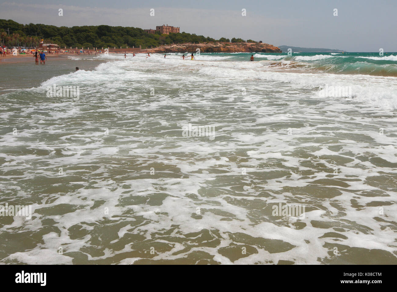 Storming sea and beach. Tarragona, Spain Stock Photo