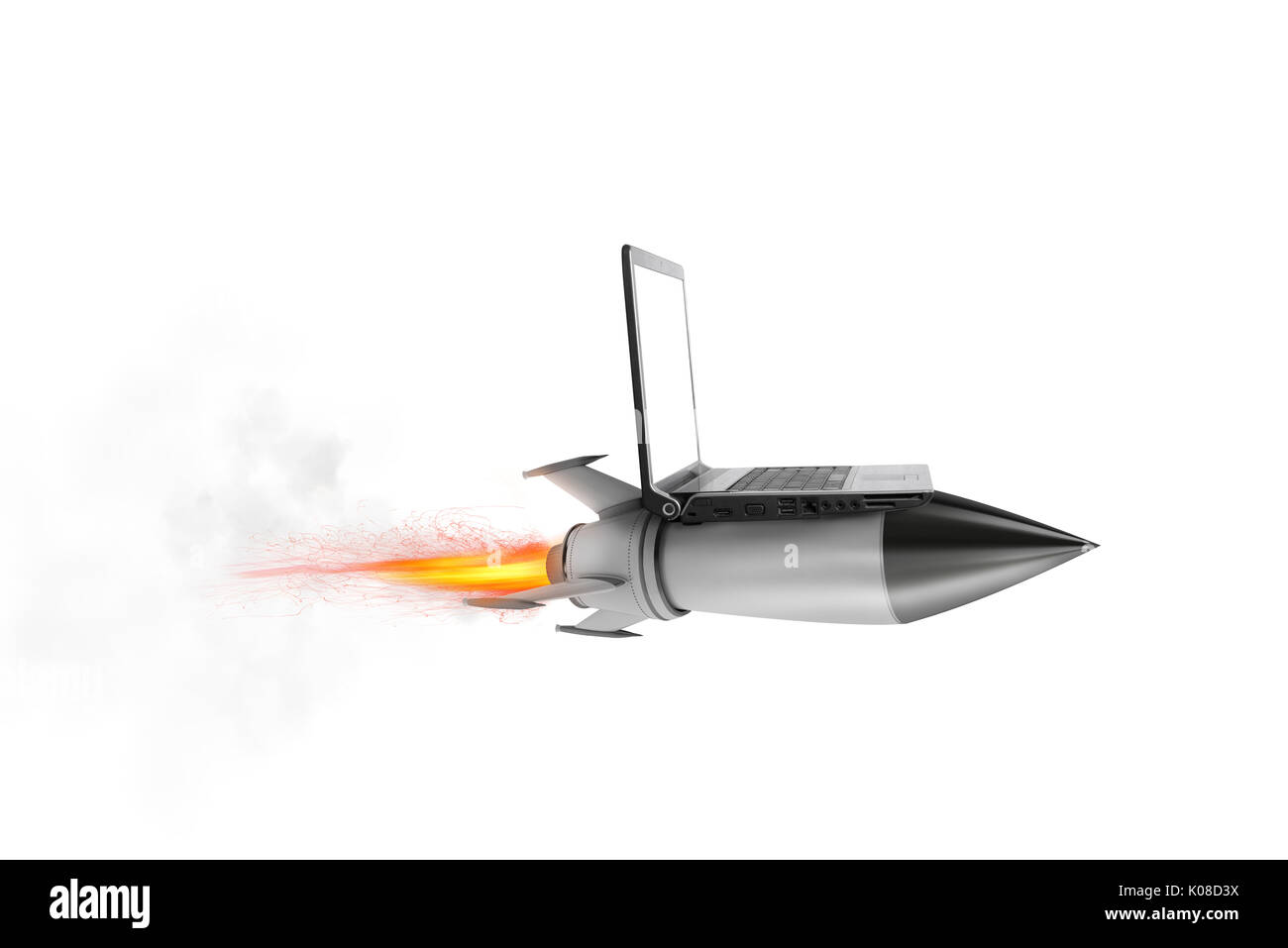 Fast internet concept with a laptop over a rocket Stock Photo