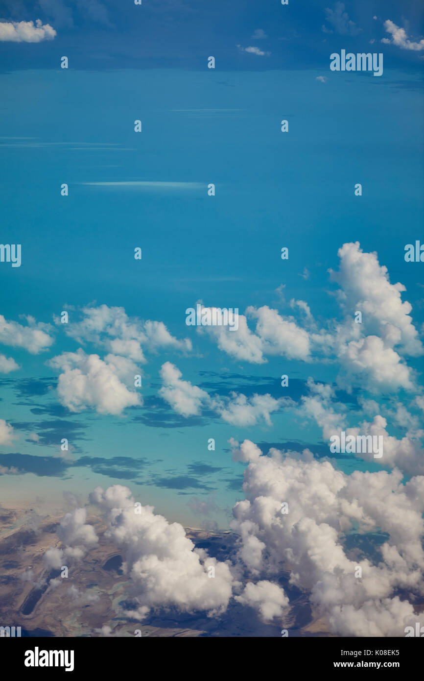 Nassau in the Bahamas and the Atlantic Ocean seen through clouds from the sky Stock Photo