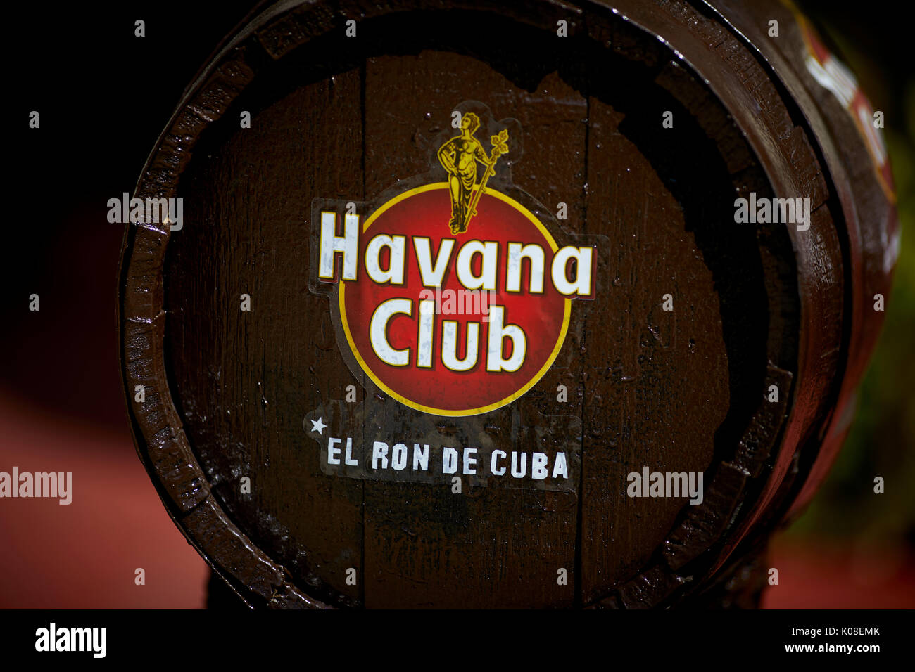 Havana Club logo and barrel at local Cuban rum and liquor shop in  Varadero Cuba a Caribbean island nation under communist rule Stock Photo