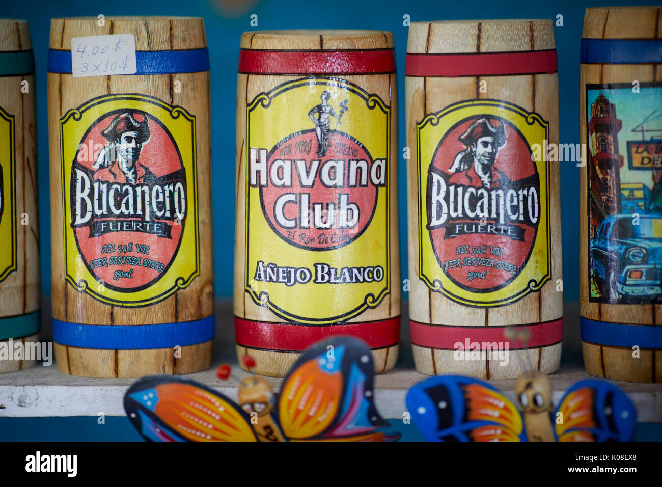 Havana Club tubes for tourists gifts at Varadero, Cuba, a Caribbean Rum gifts Stock Photo