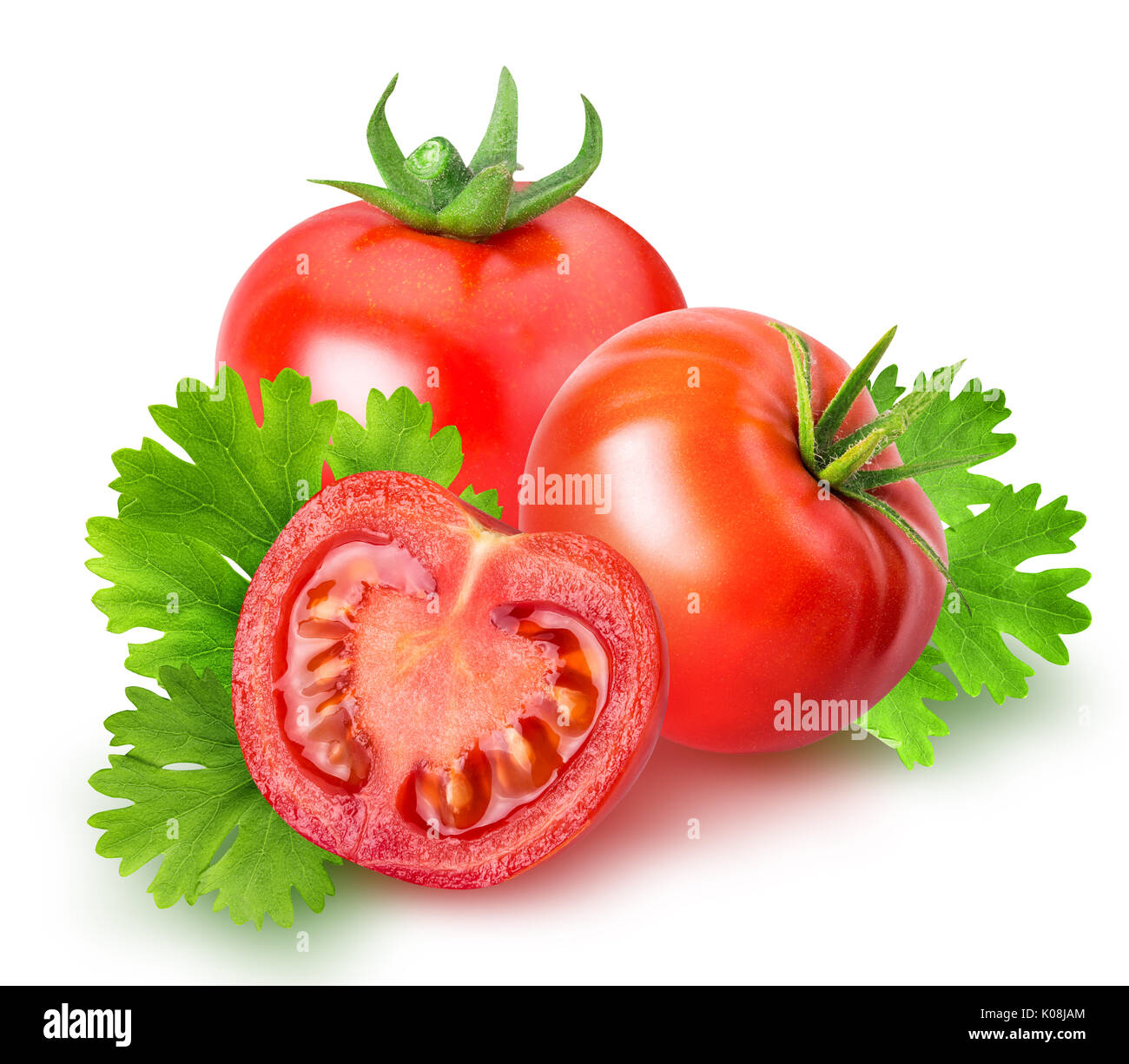 Red tomato with parsley isolated on white backgroud with clipping path ...
