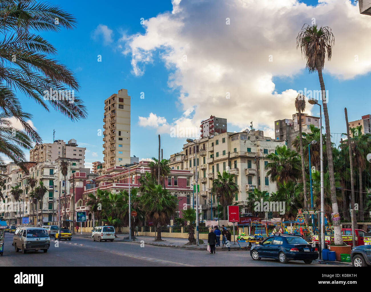 The city centre in the city of Alexandria on the Mediterranean sea in ...