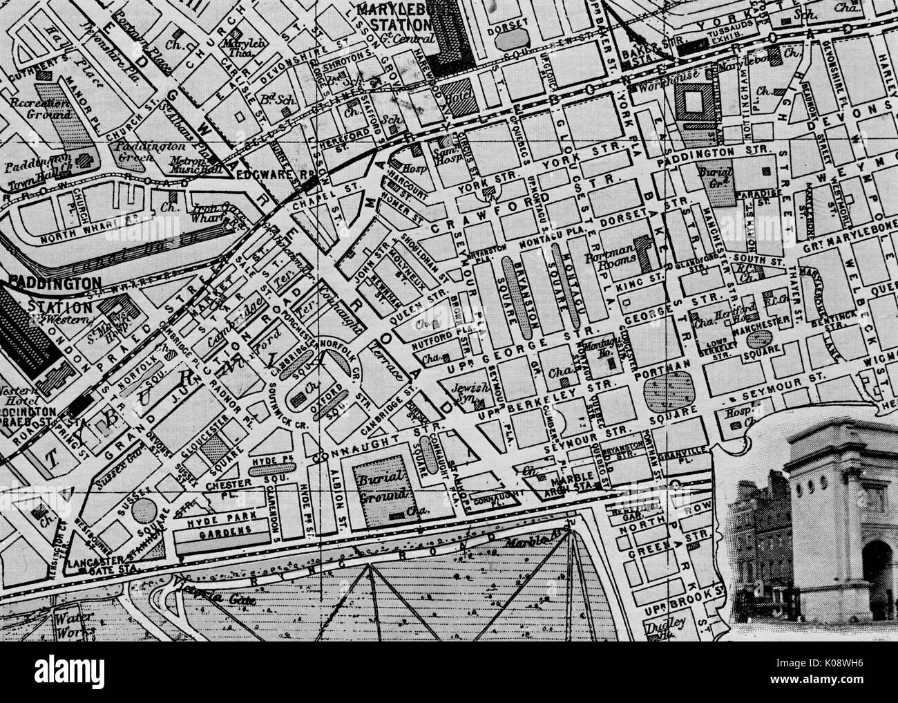 Map of the St Marylebone area, London.     Date: circa 1900 Stock Photo